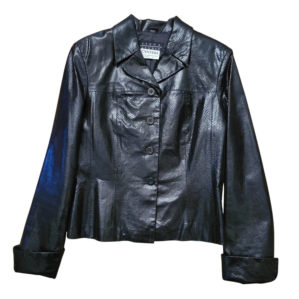 Siena‎ Studio M Leather Jacket Black Snakeskin Embossed Button Front Grunge Goth